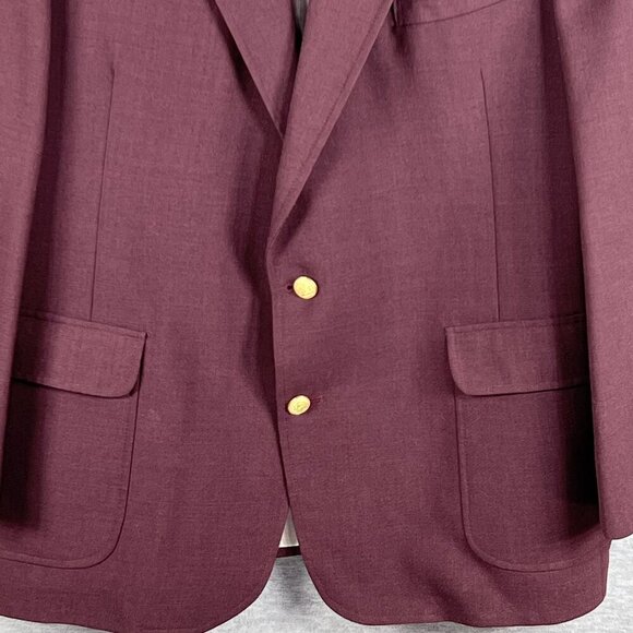 Sutter & Grant Mens 44L Burgundy Wool Blazer Gold Crest Buttons Academia Preppy - Picture 9 of 15
